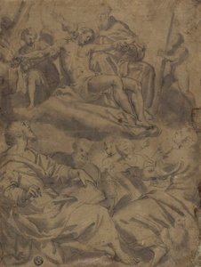 Quattro evangelisti e la visione di Dio che sorregge il Cristo morto con gli strumenti della passione da Unknown artist