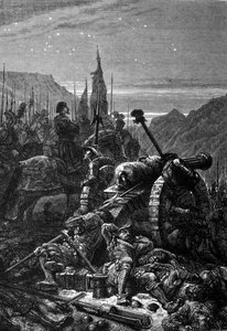 Francesco I rimase in sella la notte prima della Battaglia di Marignano, settembre 1515. Incisione del XIX secolo da Unknown artist