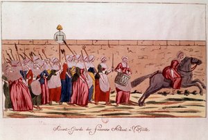 Rivoluzione francese del 1789: avanguardia delle donne in marcia verso Versailles il 5 ottobre 1789. Incisione del XVIII secolo. Parigi, B.N. da Unknown artist