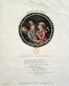 Rappresentazione di Barra e Viala. Joseph Agricol Viala e Joseph Bara, eroi bambini della Rivoluzione Francese che combatterono rispettivamente a Marsiglia e in Vandea per la Repubblica. Incisione del XVIII secolo da Unknown artist