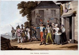 Coscritti francesi, circa 1814 - in "Aneddoti storici, militari e navali e incidenti accaduti alle armi della Gran Bretagna e dei loro alleati, terminando a Waterloo" di Edward Orne da Unknown artist