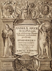 Frontespizio di "Ephemerides" con Ercole e Atlante di Andreae Argoli da Unknown artist