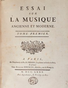 Frontespizio di Essay sur la musique ancienne et moderne di Jean Benjamin de Laborde (Jean-Benjamin de La Borde) (1734-1794) 1780 Bologna, museo civico musicale da Unknown artist