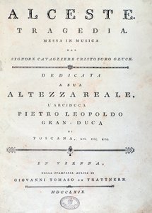 Frontespizio dello spartito musicale di Alceste, opera di C. W. Gluck