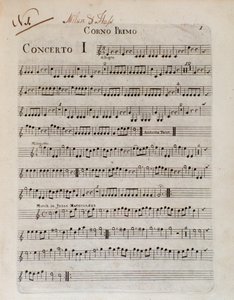 Frontespizio della partitura musicale di Sei concerti in 8 parti di G B Sammartini e J A Hasse