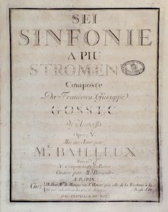 Frontespizio della partitura per Sei sinfonie a piu strumenti op. 5 (prima sinfonia) da Unknown artist