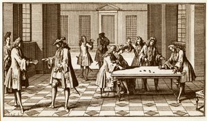 Sala giochi nel XVIII secolo - Incisione di Sebastien Le Clerc in 