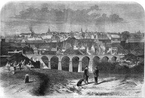 Veduta generale della città di Lussemburgo. Incisione in "The Illustrous Universe" da Unknown artist