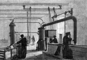 Veduta generale della fabbrica di ghiaccio (processo di Piazza Ferdinando). da Unknown artist