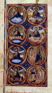 Genesi: rappresentazione delle diverse fasi della creazione del mondo (cosmogonia). Miniatura da un manoscritto Storia Universale XIII secolo da Unknown artist