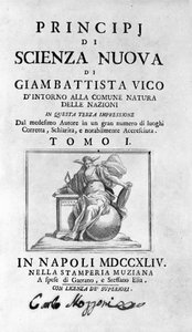Giambattista Vico. Anche chiamato Giovanni, Gian Battista, Jean Baptiste o Jean-Baptiste. Frontespizio di "La Scienza Nuova"
