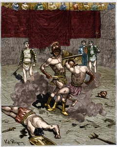 Combattimento di gladiatori. Incisione del XIX secolo