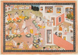 Dei, Rishi e demoni alla festa della nascita di Rama, da un Ramayana da Unknown artist