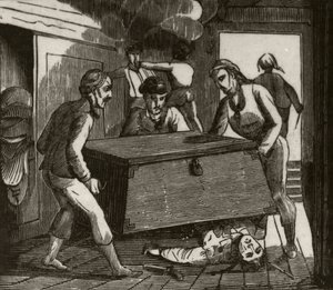 Gordon e i suoi compagni che schiacciano a morte il capitano francese con un grande baule, c.1836 da Unknown artist