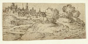 Città collinare con alberi in primo piano da Unknown artist