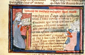 Ippocrate (-460 - -377) che dà una corsa - Miniatura del Medioevo (rif. 418) da Unknown artist