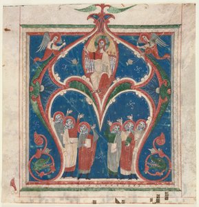 Iniziale istoriata (A) ritagliata da un antifonario: Cristo in maestà con profeti da Unknown artist