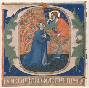 Iniziale Istoriata (O) Ritagliata da un Antifonario: Il Donatore, Gorus Fucci, in Ginocchio davanti a Cristo da Unknown artist