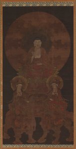 Buddha storico Shakyamuni con i bodhisattva Fugen (Samantabhadra) e Monju (Manjushri)