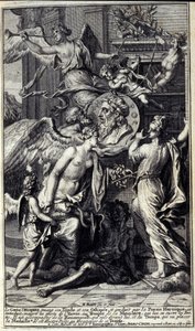 Il genio di Omero, che tiene la sua Iliade e la sua Odissea, e guidato dalla poesia eroica, viene introdotto, nonostante gli sforzi dell