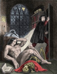 Illustrazione per "Frankenstein" della scrittrice britannica Mary Wollstonecraft Shelley (1797-1851). 1831: 