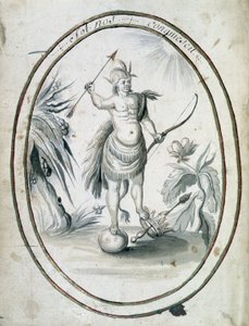 Indiano del Canada con arco e frecce - frontespizio del manoscritto "Dialogue or interview of a French with a savage" da Unknown artist