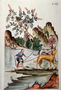 Indiani che arano un campo con cani, dal libro "Trujillo del Peru" o "Codice Martínez Compañón", di Baltazar Martinez Compañón y Bujanda, vescovo di Trujillo (1782-1785)