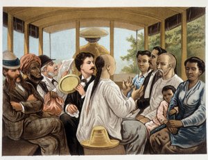 Indonesiani e occidentali in un autobus indonesiano - "Het kamerlind van Berkentstein in Nederlandsch-Indie" di MTH Perelaer - Leiden - AW Sijjhoff disegni di JC Rappard - Batavia "dans un transport" de eerste avond aan wal da Unknown artist