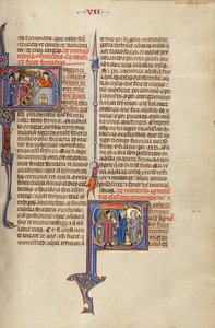 Iniziale N: Due uomini che costruiscono una fortezza; iniziale S: Due uomini che incontrano un nobile che porta un falco da Unknown artist
