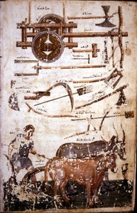 Strumenti per lavorare il campo e un uomo che ara - in "Scutum Herculis (Lo Scudo di Eracle)" di Esiodo