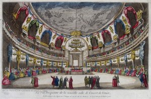 Interno di una sala da concerto a Venezia. Incisione del XVIII secolo
