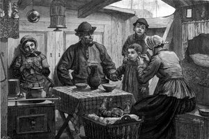 Interno di una barca fluviale sulla Lys. Illustrazione del XIX secolo