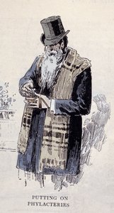 Religione ebraica: un vecchio ebreo che indossa il talit (o tzitzit), incisione del 1890 da Unknown artist