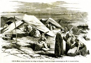 Ebrei provenienti dal Marocco che cercano rifugio ad Algesiras, in Spagna, a metà del XIX secolo (incisione) da Unknown artist