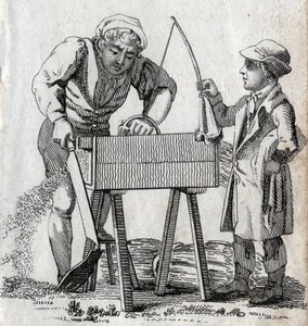 Falegname e apprendista. Incisione della fine del XVIII secolo. Collezione privata da Unknown artist