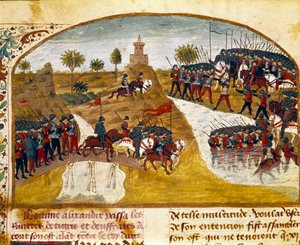 Il re Alessandro Magno (356-323 a.C.) e il suo esercito attraversano il Tigri e l