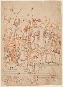 Krishna osserva le lattaie che circondano un albero sacro: il mese di Jyestha (maggio-giugno), da un Baramasa (I dodici mesi) da Unknown artist