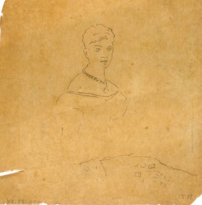 Dama in abito da sera con figura di Venere di Milo