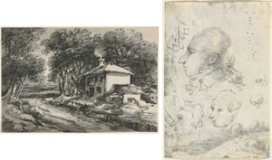 Paesaggio con cottage (recto); Studi di teste (verso) da Unknown artist