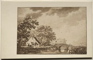 Paesaggio con casetta e ponte da Unknown artist