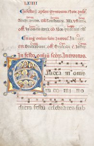 Foglio da un Graduale: Iniziale (G) con Cristo, la Vergine e gli Apostoli da Unknown artist