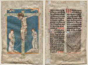 Foglio di un messale: La crocifissione (recto) e testo (verso) da Unknown artist