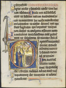 Foglio da un Salterio: Iniziale D: Davide in preghiera davanti a un altare e Cristo in una nuvola (2 di 2 fogli ritagliati) da Unknown artist