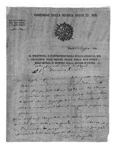 Lettera di Giovanni Paisiello (o Paesiello o Paesieillo) (1740-1816), compositore italiano a Domenico Puccini, nonno di Giacomo Puccini. 1810. Museo teatrale della Scala, Milano. da Unknown artist