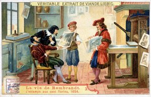 Cromolitografia Liebig sulla vita di Rembrandt (1606 - 1669), pittore olandese. Questa è la stampa dei 100 fiorini del 1654. da Unknown artist