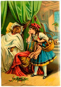 Cappuccetto Rosso scopre il lupo nel letto della nonna (Cromolitografia fine XIX secolo) da Unknown artist