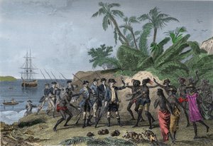 Louis Antoine (Louis-Antoine) di Bougainville, navigatore francese (1729-1811), si rivolge alle isole delle Marchesi a Tahiti, 6 aprile da Unknown artist