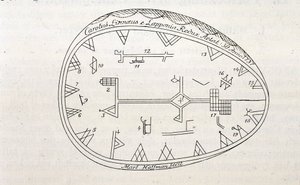 Tamburo magico degli sciamani in Lapponia, illustrazione di un libro sul viaggio di Linne