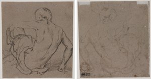 Uomo seduto a terra, visto da dietro (recto); Schizzo (verso)