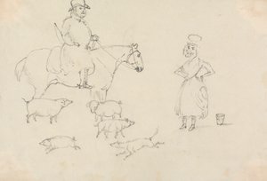 Uomo a cavallo, con maiali da Unknown artist